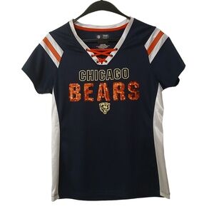 NFL Team Apparel Chicago Bears Women Football Jersey Shirt Graphic Sequin Medium